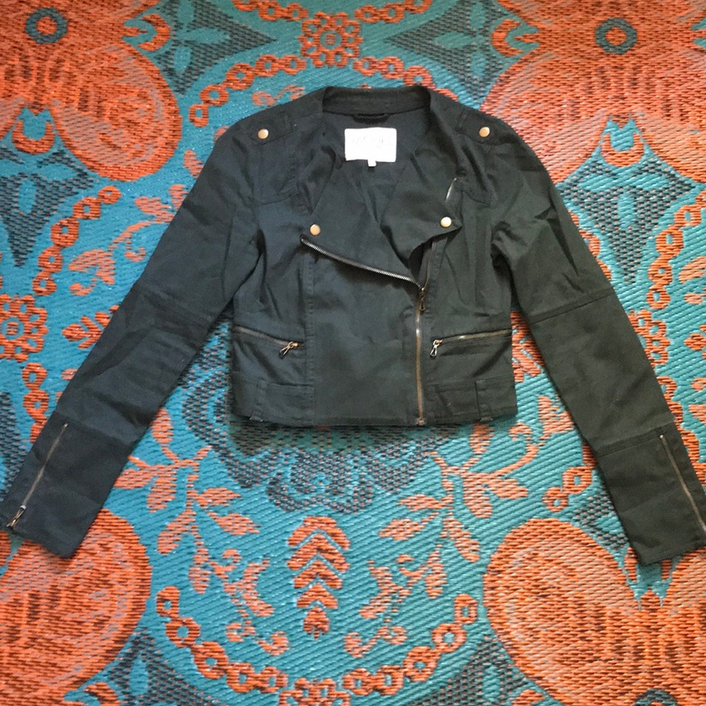 Rachel Roy army inspired spring moto jacket